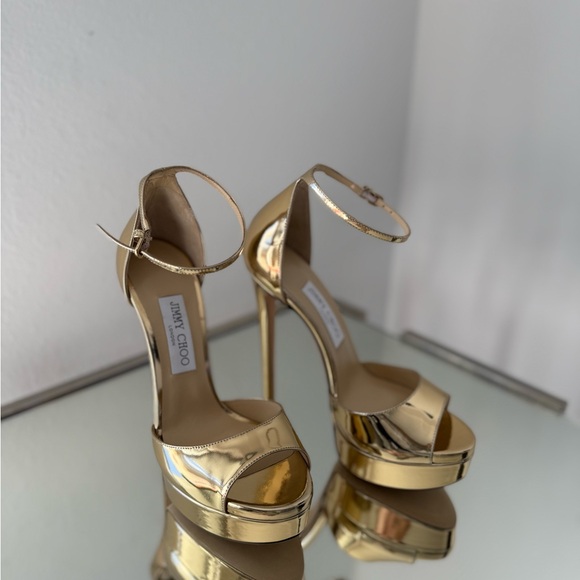 New Jimmy Choo Max 150 Leather Platform Sandals Liquid Gold $1,095 38 - Picture 7 of 13